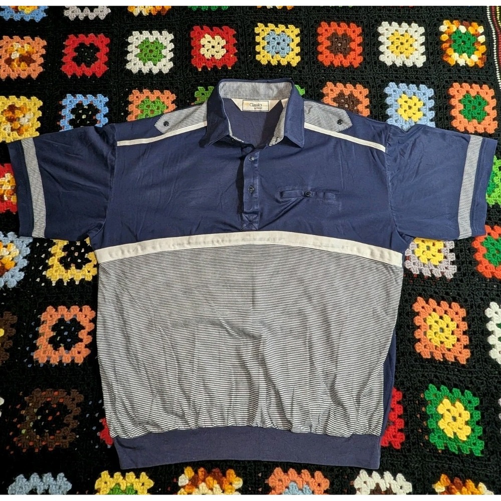 Vintage Classics by Palmland Shirt Men's XL Banded Waist Short Sleeve Polo Blue